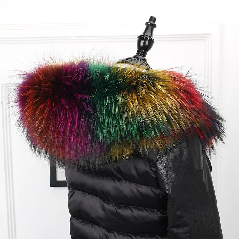 MS. MinShu большой меховой воротник натуральный мех енота капюшон отделка шарф черный цвет парка пальто меховой воротник шарф на заказ - Цвет: multi color 1