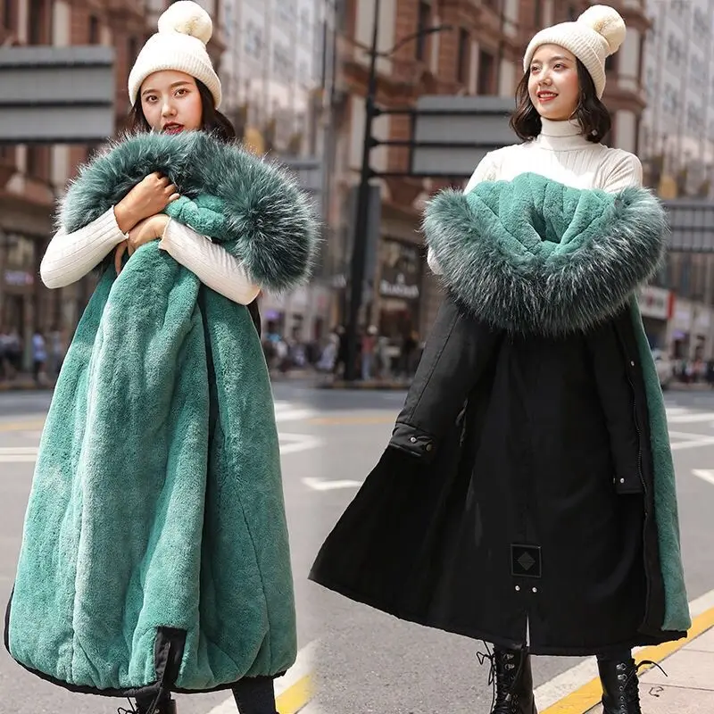 Удлиненное теплое меховое пальто Модное Новое Европейское женское зимнее меховое пальто утолщенное теплое Норковое Пальто с капюшоном Женская куртка с меховым воротником