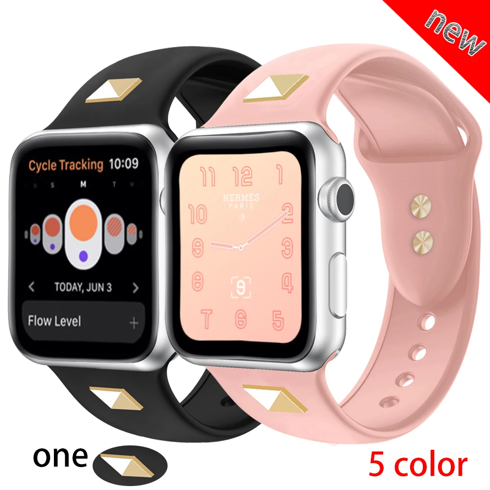 

Silicone Strap For apple watch band iwatch 42mm 38mm 44mm 40mm band one punk rivet style for apple watch Accessories