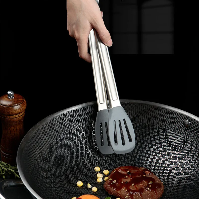 304 Stainless Steel Kitchen Bread Tongs No-slip Handle Salad Steak Clamp Meat Clip Kitchen Accessories food tongs