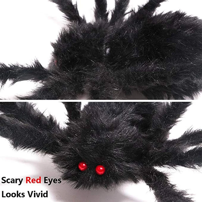 3Pcs Black Big Halloween Plush Spiders Kids Children Toy Plush Black Multicolour Style for Party Halloween Decoration 30/50/75Cm