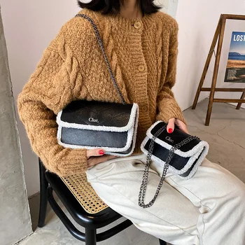 

Women Shoulder Crossbody Handbags Fashion Plush Leather Splicing Messenger Bag Popular Simple Female Daily Bags For Women 2020