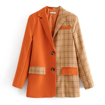 

NiceMix women's Plaid suit women stitching Plaid Blazer suit jacket European American style Office lady personality Plaid suit j