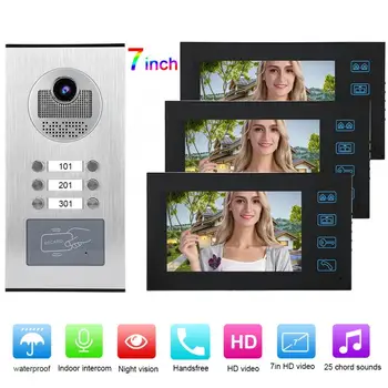 

7in 3 Waterproof Monitors RFID Card Video Doorbell with Night Vision Camera 100-240V Waterproof Camera Doorbell