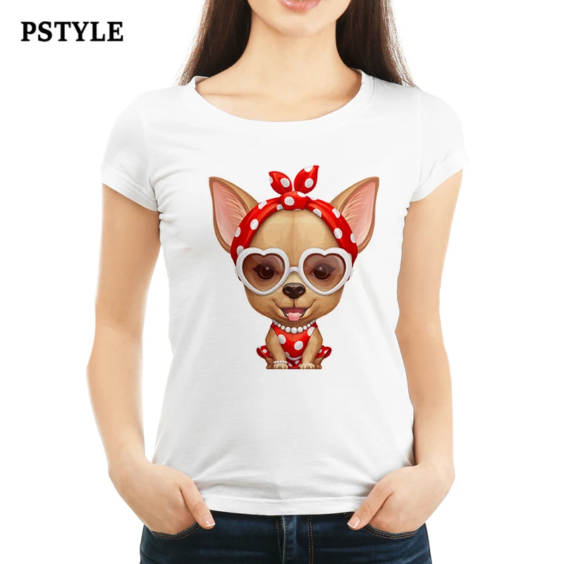 Pstyle летняя футболка для женщин kawaii чихуахуа собака принт harajuku с коротким рукавом