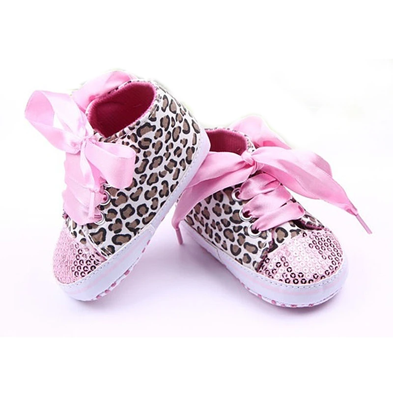 New Infant Toddler Leopard Sequins Sneakers Baby Girls Soft Sole Crib Shoes 6-9 Months 12cm pink
