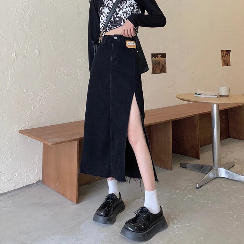 

Denim Skirt Split Female Mid-length Bag Hip Skirt Summer New High-waist Slim Slimming Mid-length Skirt