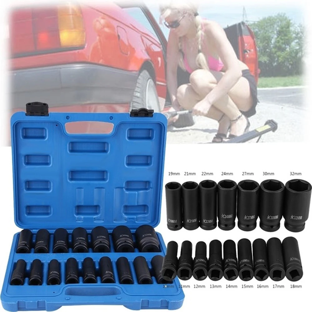 

16Pcs 1/2 Inch Drive Air Hex Bit Socket Set Pneumatic Socket Kit Repairing Tool Kit Sleeve Special Export Type Pneumatic Sleeve