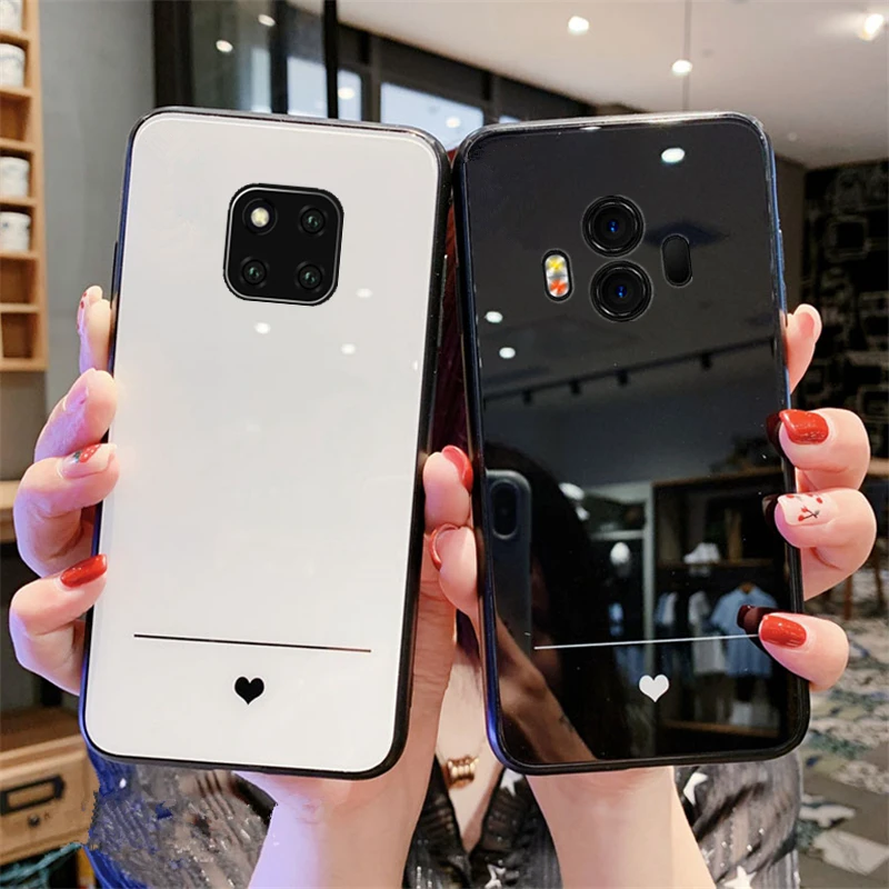

For Huawei Mate 10 9 Pro Case Simple Slim Heart Hard Tempered glass soft Silicone Cover For Huawei Mate 9 10 Lite phone funda