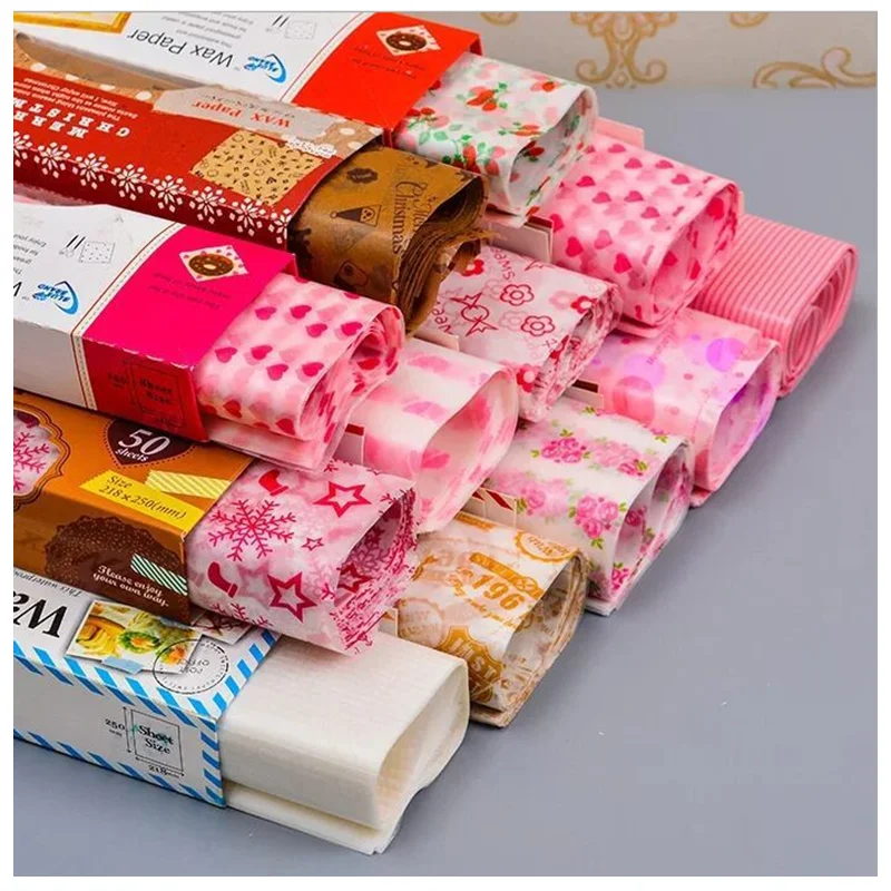 

50Pcs/Lot Wax Paper Food Grade Grease Paper Food Wrappers Wrapping Paper For Bread Candy Cake Burger Fries Oilpaper Baking Tools