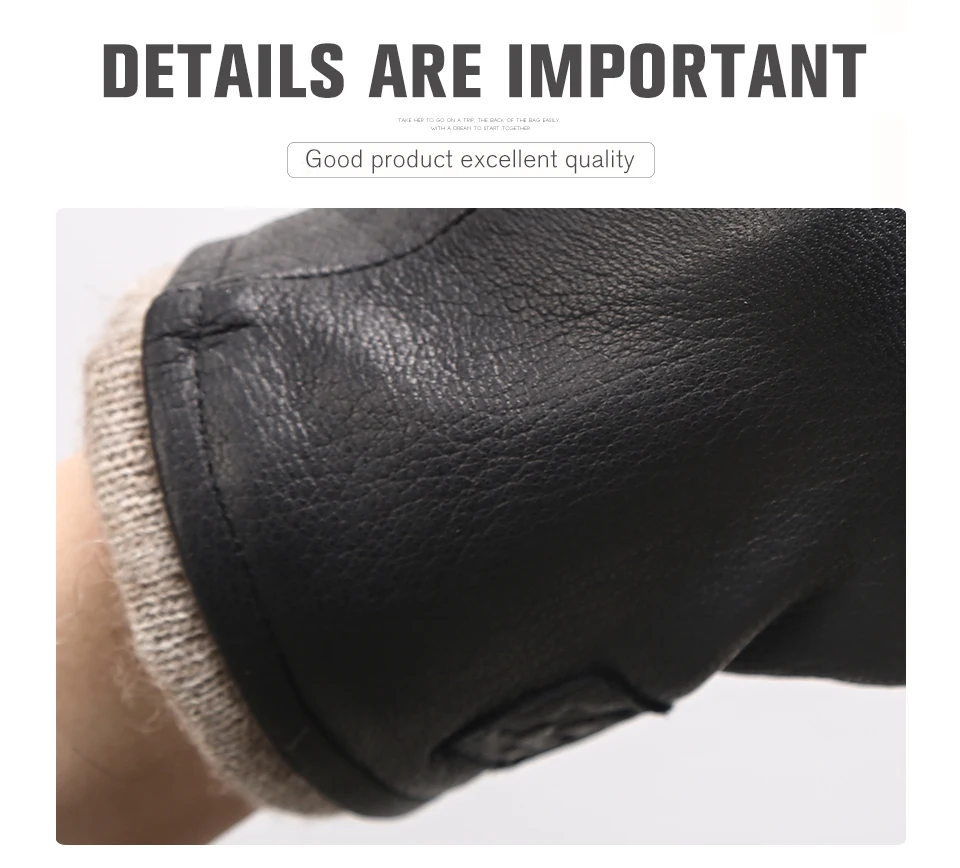Winter Black Genuine Leather Men's Gloves, Keep Warm Men's Winter Gloves, Simple Deerskin Men's Leather Gloves-8011A