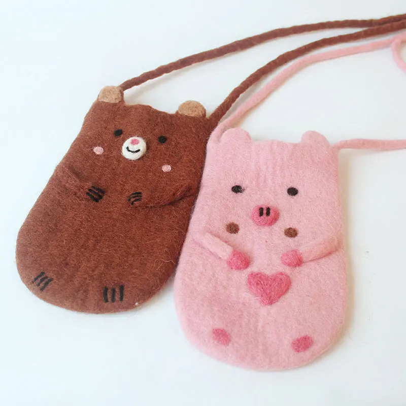 

Cute Wool Felt Bear Waist Packs Ladies Handmade Retro Casual Diagonal Pink Women Pig Pouch Vogue Girl Sweet Messenger Bag Korean
