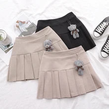 Осенне-зимняя одежда новая женская японская Мягкая шерстяная юбка с подвеской в виде милого медведя тонкая короткая плиссированная юбка для девочек