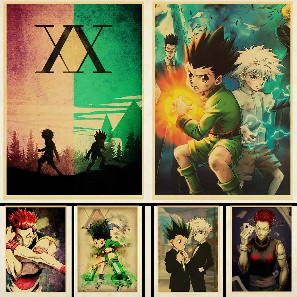Retro Poster Wall Sticker Kraft Paper Hot Anime HUNTER×HUNTER Poster Cartoon for Decorating Bedroom Living Room Cafe Bar