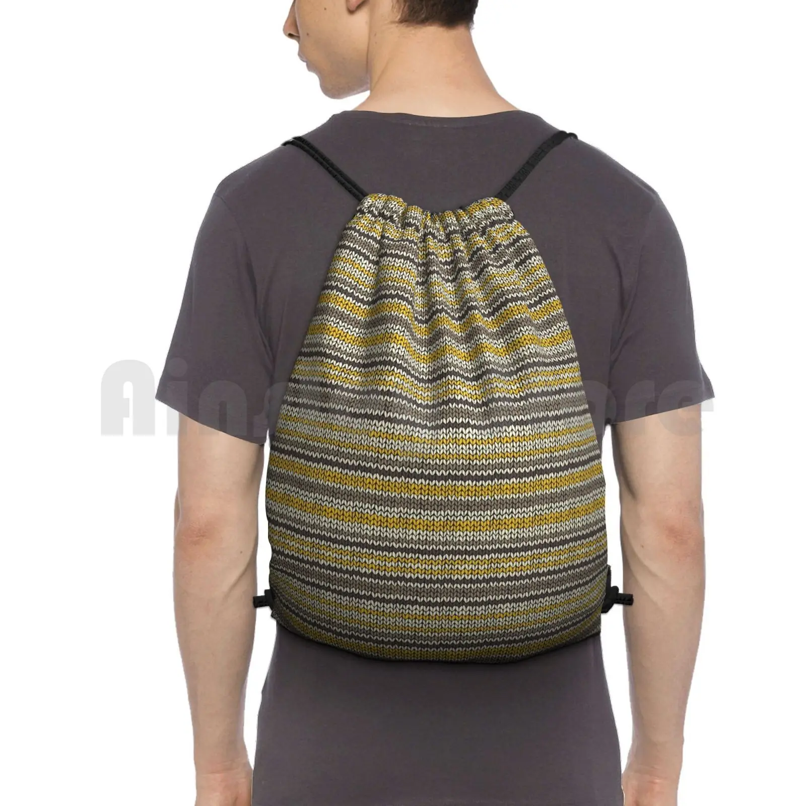 

Knitted Pattern Set 11-Stripes Yellow / Grey Backpack Drawstring Bags Gym Bag Waterproof Backdrop Background Fashion