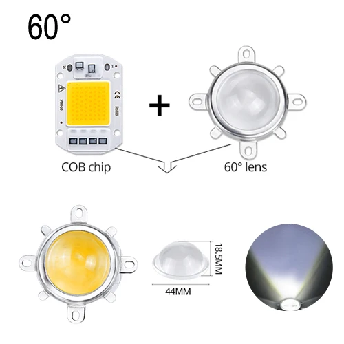 COB светодиоды 20 Вт 30 Вт 50 Вт с отражателем объектива абажур 110 В 220 В светодиодный Диодная матрица лампа накаливания источник света - Испускаемый цвет: with 60 degree lens