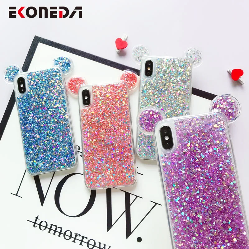 Чехол сверкающий с блестками EKONEDA для iPhone XR XS Max X Веселый Микки Маус мягкий