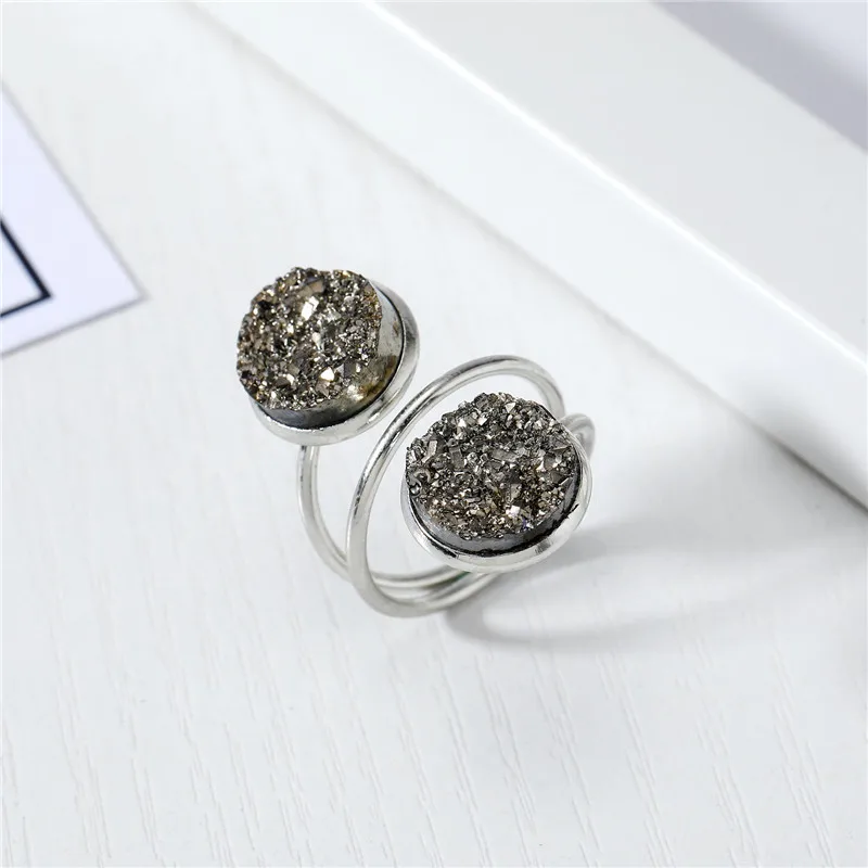 2020 New Adjustable Ring Druzy Resin Rings Round Drusy Geode Quartz Snake Rings For Women Jewellery Brincos R15 (7)