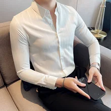 OIMG – chemise à manches longues pour hommes, jolie chemise décontractée à rayures foncées, simple tempérament, nouvelle collection