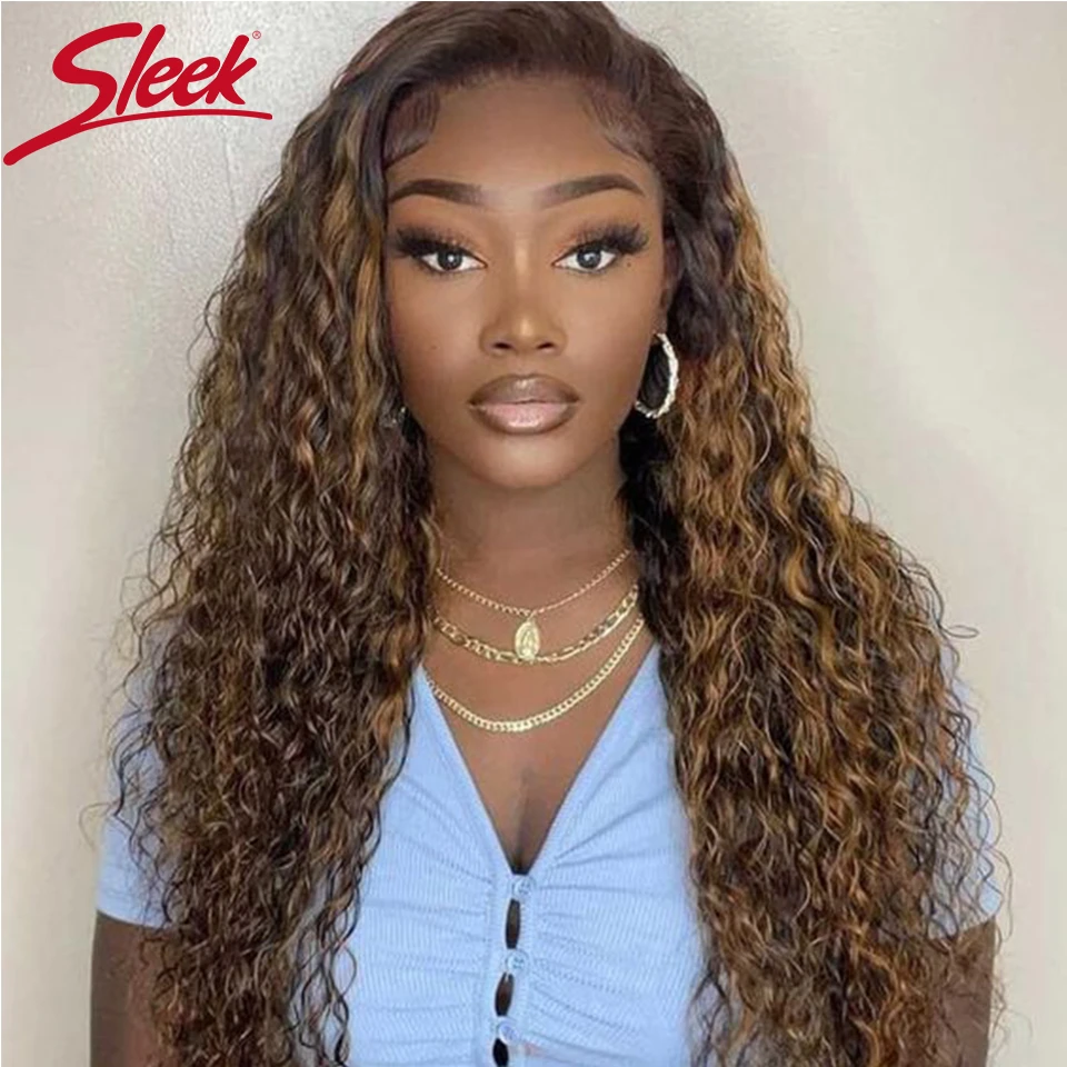 Sleek Curly Human Hair Wig For Women Blonde Highlight Lace Wig Deep