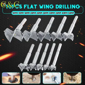 

10Pcs/Set auger drill bits cutter kit wood boring hole saw set woodworking tools Diameter 14/15/18/20/25/28/30/35/40/50mm