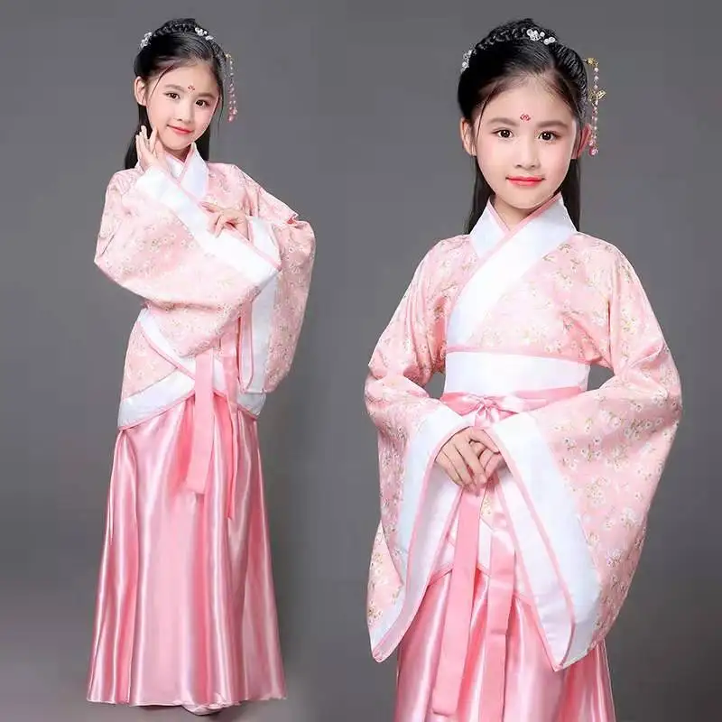 Детский традиционный костюм для китайских танцев, детское платье с длинными рукавами для девочек, детская одежда, Древний китайский стиль - Цвет: pink