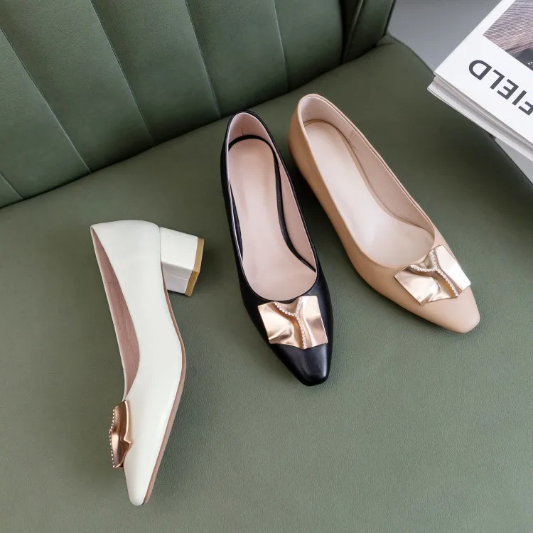 

Size Code WOMEN'S Shoes 2020 Spring Genuine Leather Semi-high Heeled Metal Buckle-Style Korean-style Shoes Women's Work Shoes