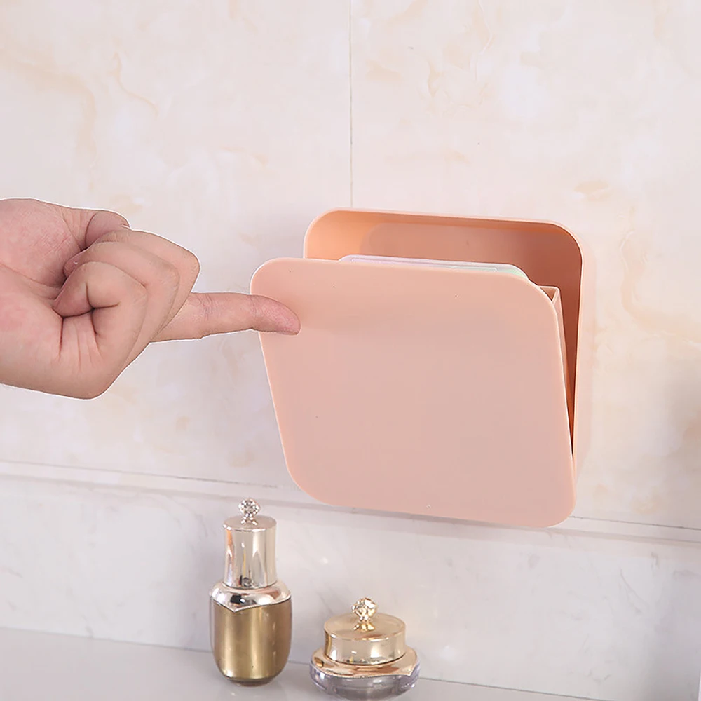 1Pc Wall Paste Sealed Square Storage Box Removable Kitchen Tableware Storage Shelf Toothbrush Holder Cosmetic Bathroom Organizer