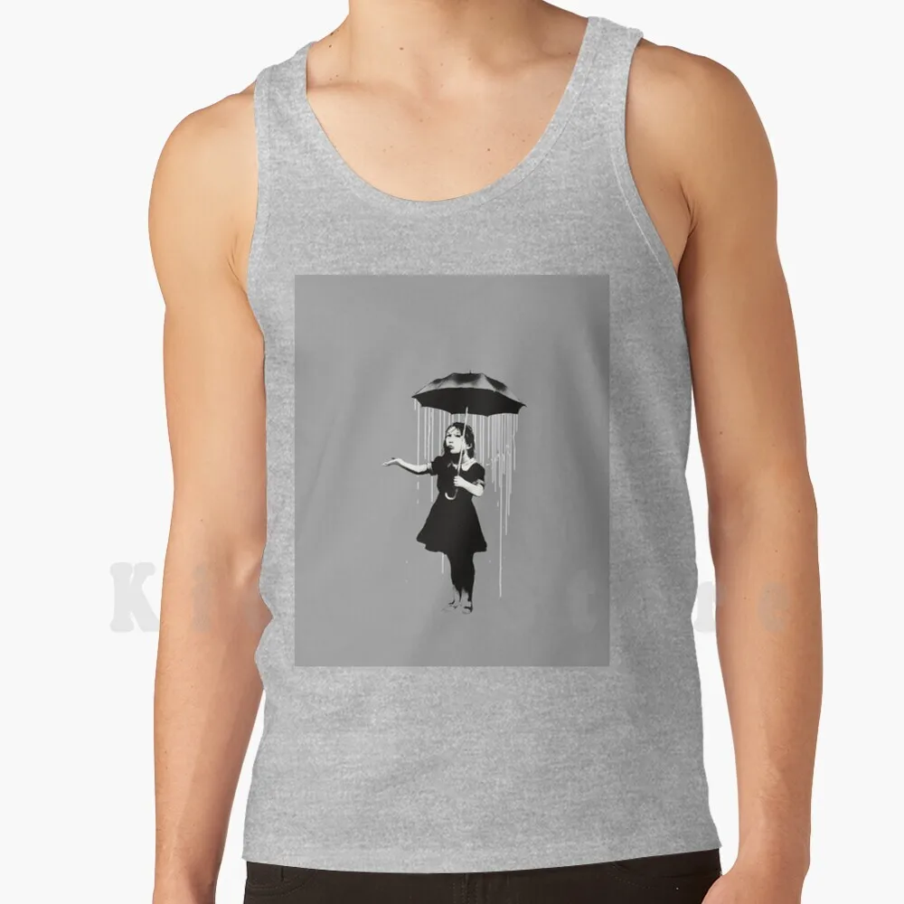 Banksy Rain Tank Tops Gilet Senza Maniche Dismaland Banksy Robin Gunningham Graffiti Rain Rain Ombrello Street Art