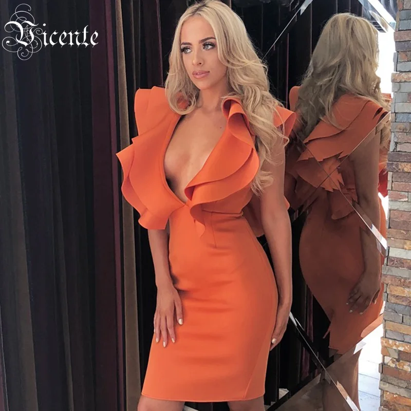 

Vicente All Free Shipping 2019 New Chic Ruffles Design Sexy Sleeveless V Neck Celebrity Party Vestidos Mini Dress