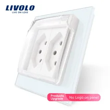 Livolo стандарт ЕС две банды швейцарская розетка, 3 цвета стеклянная панель, AC110~ 250 V, C7C2CHWF, с водонепроницаемой крышкой, без логотипа