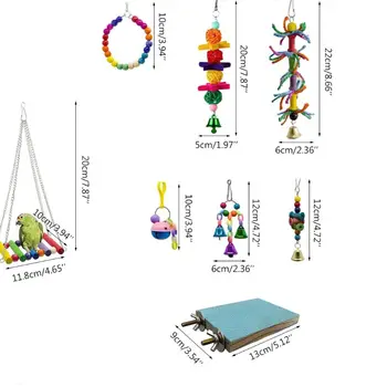 

8Pcs Bird Swing Bell Chew Toys Parrot Hammock Parakeets Cockatiels Stand Perch