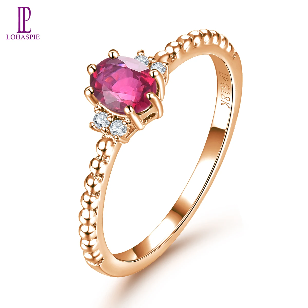 

LP 14 K Rose Gold Ring 0.5 Carats Natural Ruby & 0.05 Carats Diamonds Rings Romantic Style Fine Jewelry for Women‘s Party Gift