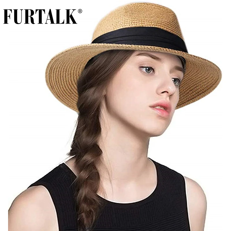 FURTALK летняя шляпа для женщин, соломенная шляпа от солнца для мужчин, фетровая Панама, шляпа с защитой от ультрафиолета, пляжные шляпы для женщин SH040