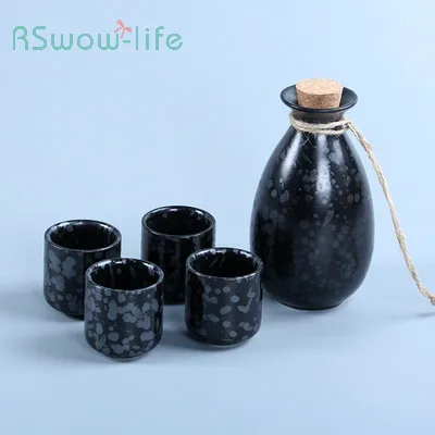

5CPS Japanese Style Underglaze Color Creative Black Wine Set Ceramic Wine Glass Wine Jug Household Kitchenware Sake Set