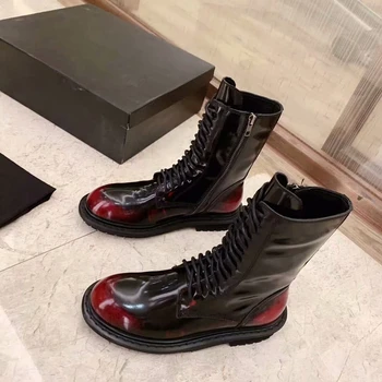 

New Arrival Women Ankle Boots Luxury Brand Black Motorcycle boots Genuine Leather Round Toe Lace Up Warm Short Boots Women 40