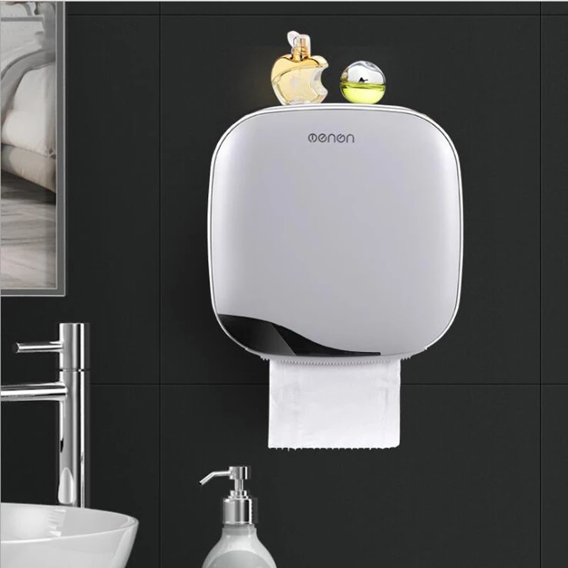 1 Set Wall Mounted Toilet Paper Holder Bathroom Waterproof Tissue Box With Drawer Plastic Paper Tray Roll Paper Tube Storage Box