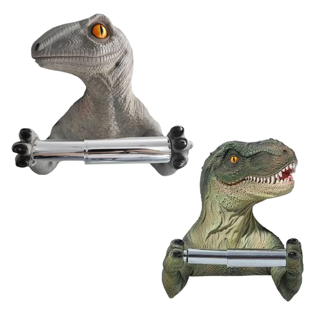 3D Dinosaur Toilet Paper Holder Organization Wall Storage Toilet Roll Holder Shelf Organizer Punch Free for Bathroom Shower Room Toilet Paper Holder Toilet Roll Holder