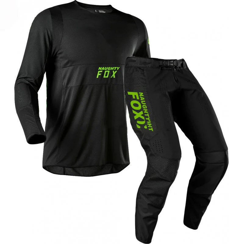 Black NAUGHTY FOX PRIX 180, Защитные комплекты для езды на мотоцикле, MX XC, штаны, Qiuck-dry MTB, Джерси, перчатки, велосипедные костюмы, мото комбо - Цвет: Black
