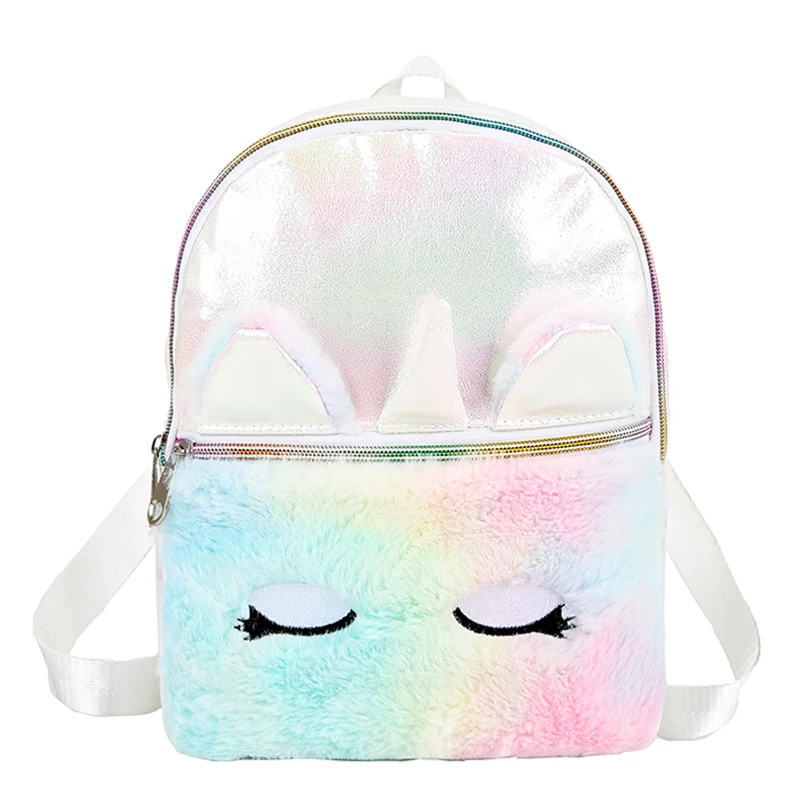 Модный детский школьный рюкзак с мультяшным дизайном, милая пушистая школьная сумка, красивая стильная школьная сумка для девочек, сумка для книг для детей - Цвет: Белый