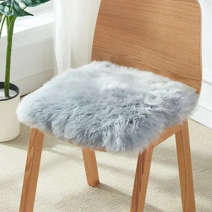 Pure wool upholstery padded winter cushion warm wool sofa cushion fur pad sheepskin office chair cushion - Цвет: Небесно-голубой