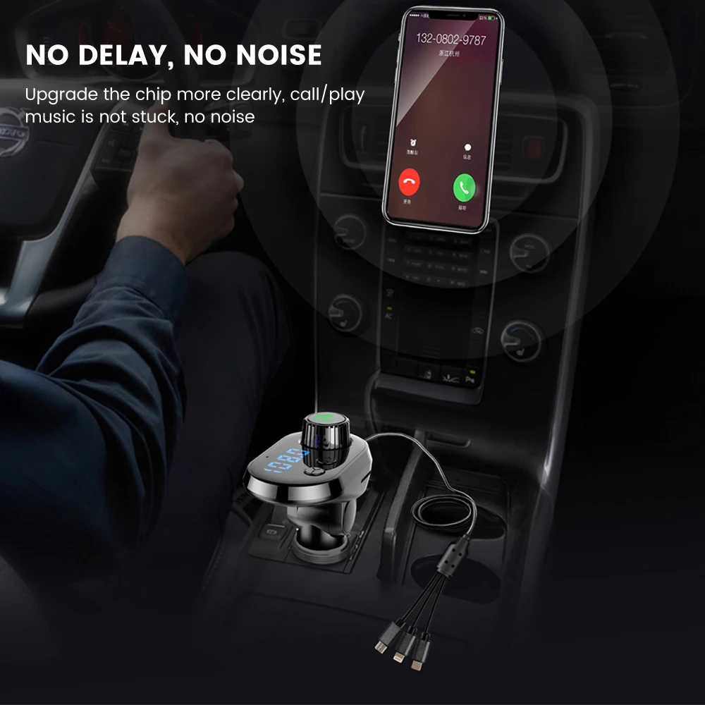 AOSHIKE Bluetooth V5.0 FM Transmitter Car Charger For phone Hands free Phone Holder Wireless MP3 Player Car Kit 3USB