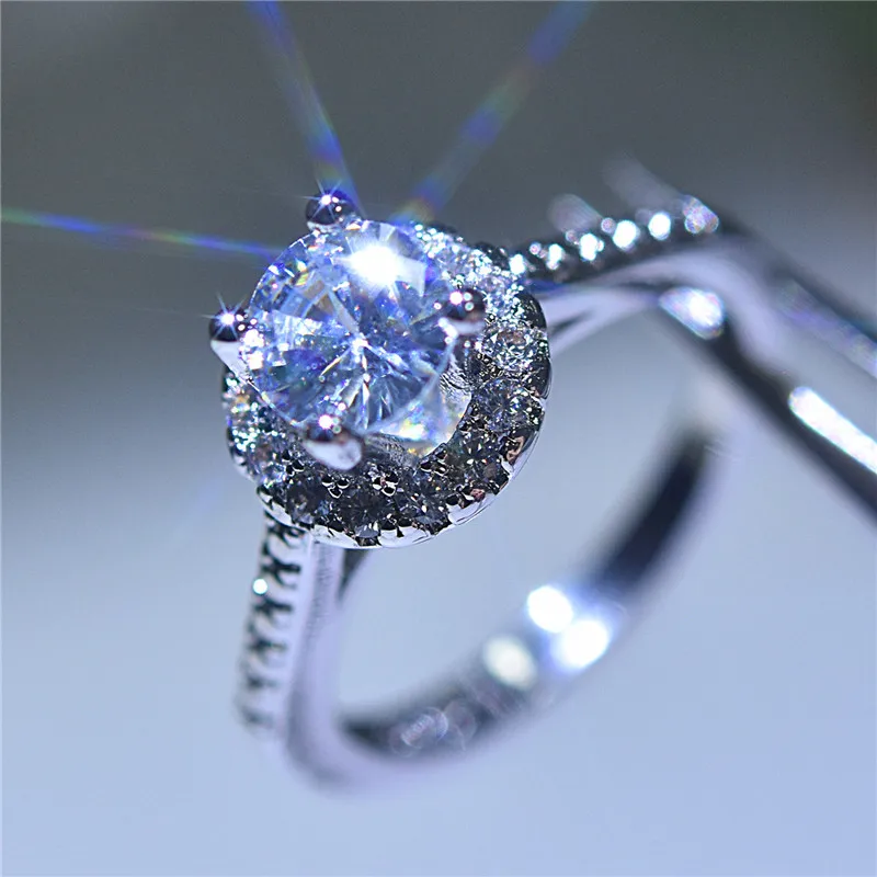 

Luxury Ladies Small Round Zircon Ring Classic Silver Filled Finger Wedding Ring Elegant Promise Engagement Rings For Women