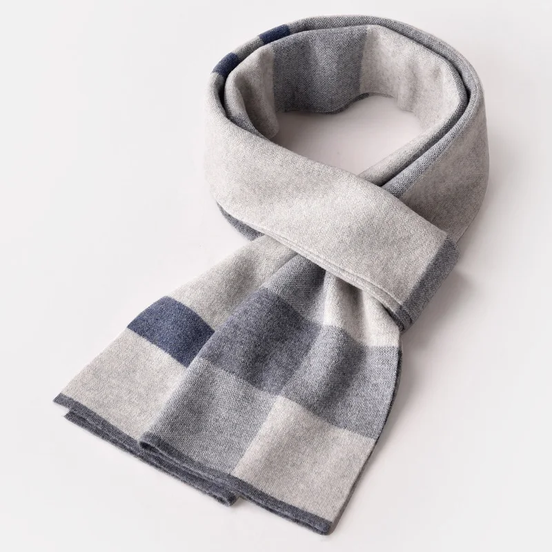 Pure Wool Men Scarf Fall Winter Plaid Wraps Brand Pashmina Cashmere Real Wool Scarves for Men Business Design Shawls - Цвет: Color 8