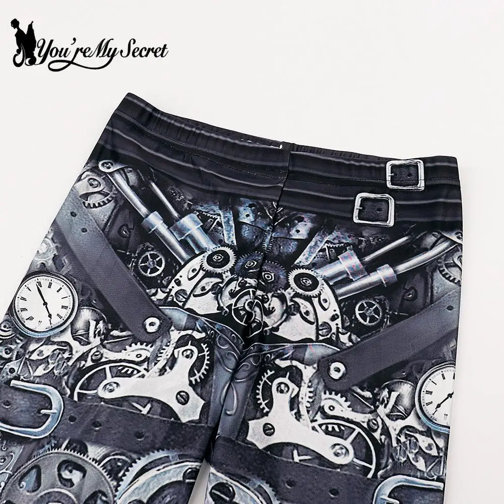 [You're My Secret] Steampunk Women Workout Leggings Mechanical Slim Fitness Leggins Ankle-Pants Gear 3D Printing Elastic Legin