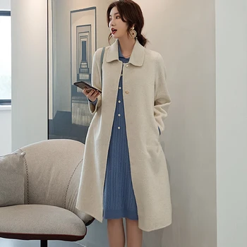 

Litvriyh women coat long sleeve turn-down collar coat women cardigan double-sided fabric overcoat long style female coat clothes