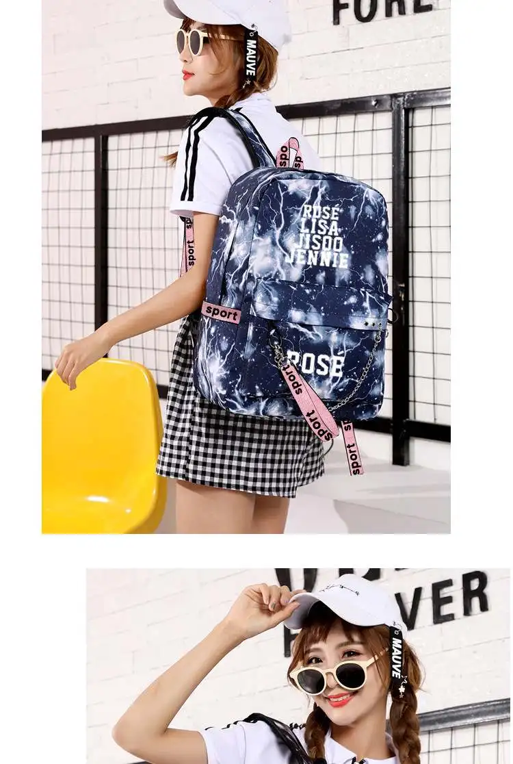 Blackpin Backpack Girl JISOO JENNIE ROSE LISA School Bags Girl South Korea USB Charging Schoolbag