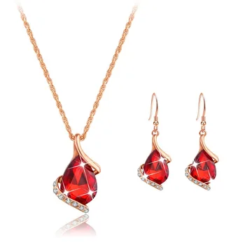 

DSHOU80 women fashion multicolor water drop water drop clavicle necklace pendant earrings set