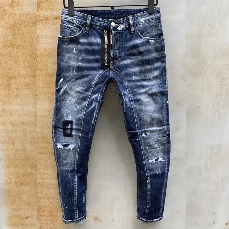 Европейские и американские dsq брендовые джинсы италия брюки оригинальное качество мужские тонкие джинсы джинсовые брюки Синие рваные брюки джинсы для мужчин