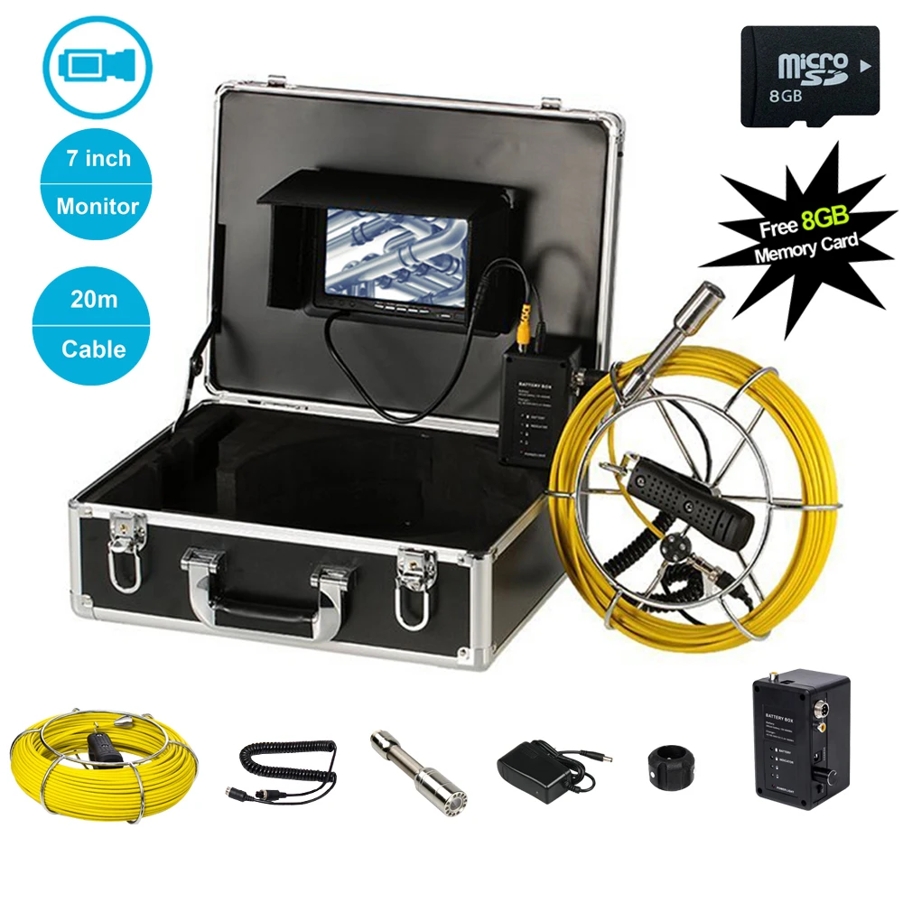 

DVR Recorder 7'' 23mm Pipe Sewer Drain Endoscope Inspection System With 20m-50m Cable 12pcs LEDS Light Industrial Video Camera